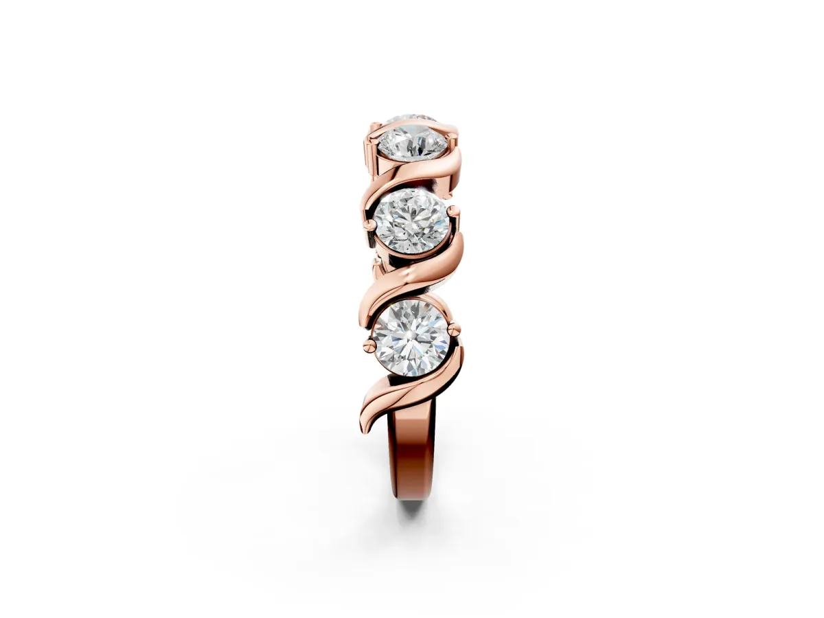 Round Diamond Half Eternity Band with Wave Prong Setting Rose gold