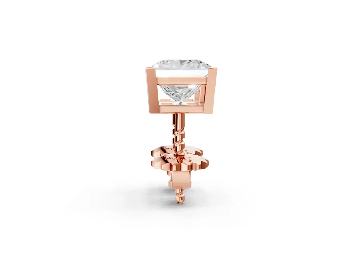 Princess Cut Diamond Stud Earrings Rose gold