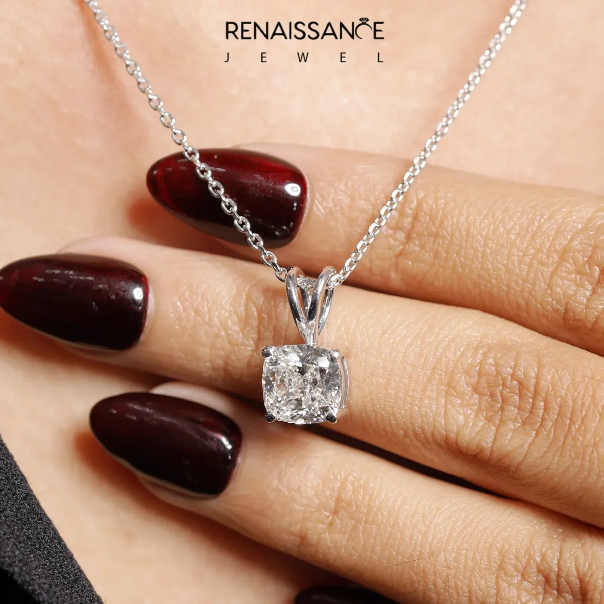 Cushion Solitaire Diamond Prong Pendant Silver