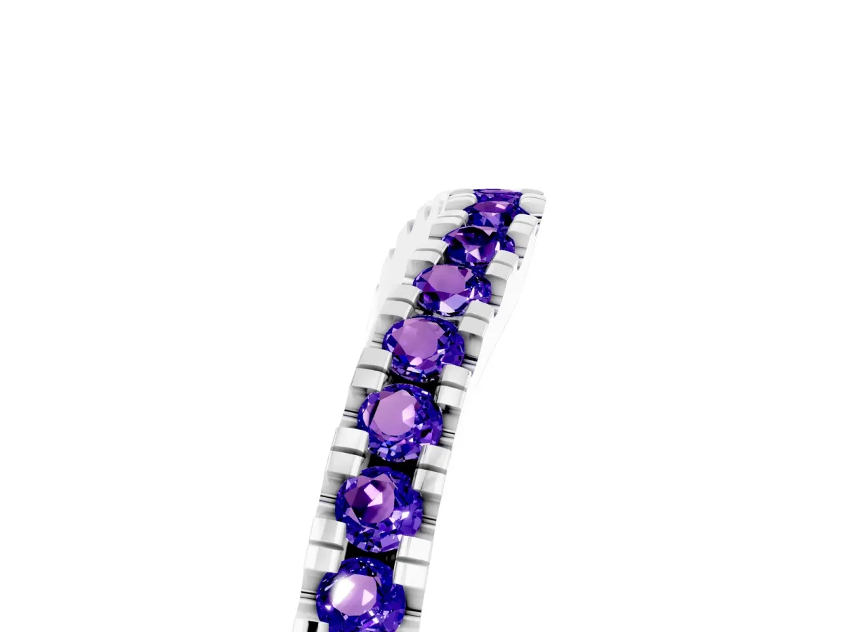 Round Tanzanite Pavé Curved Band with Shared Prong Setting Platinum