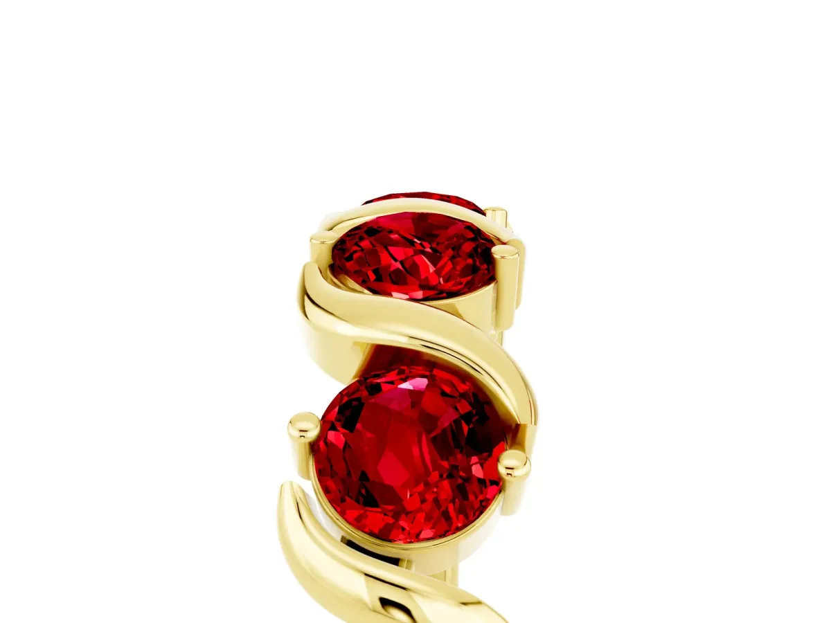 Six-Stone Round Ruby Wave Band with Shared Prong Setting Yellow gold
