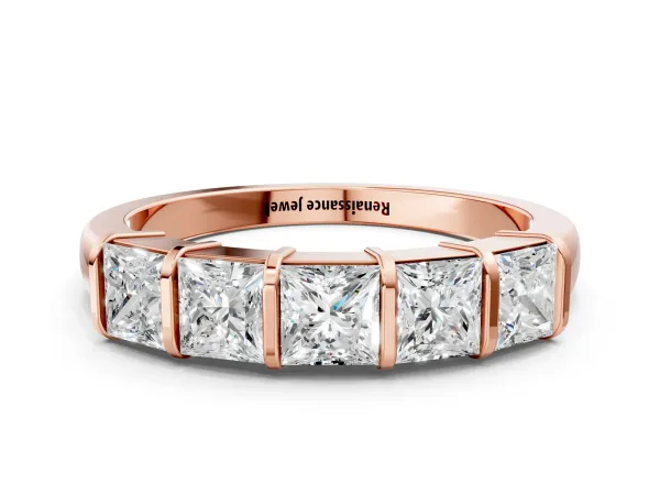 Princess Cut Channel Set Diamond Band with Bar Prong Setting Rose gold