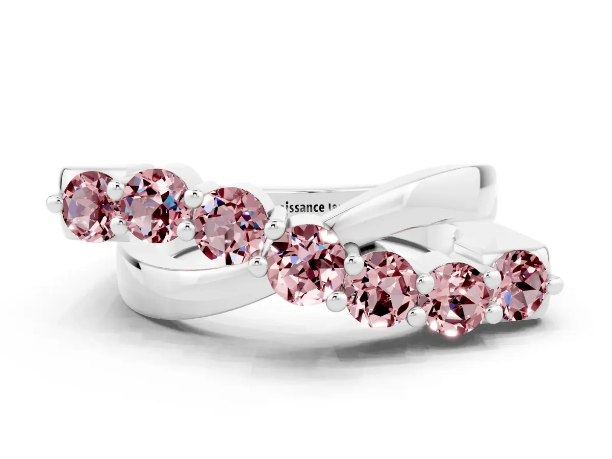 Round Morganite Prong-Set Crossover Band Silver