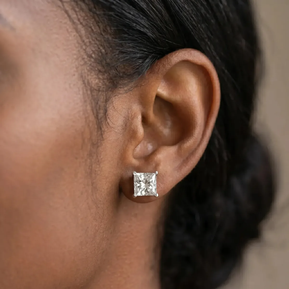 Princess Cut Diamond Stud Earrings Silver