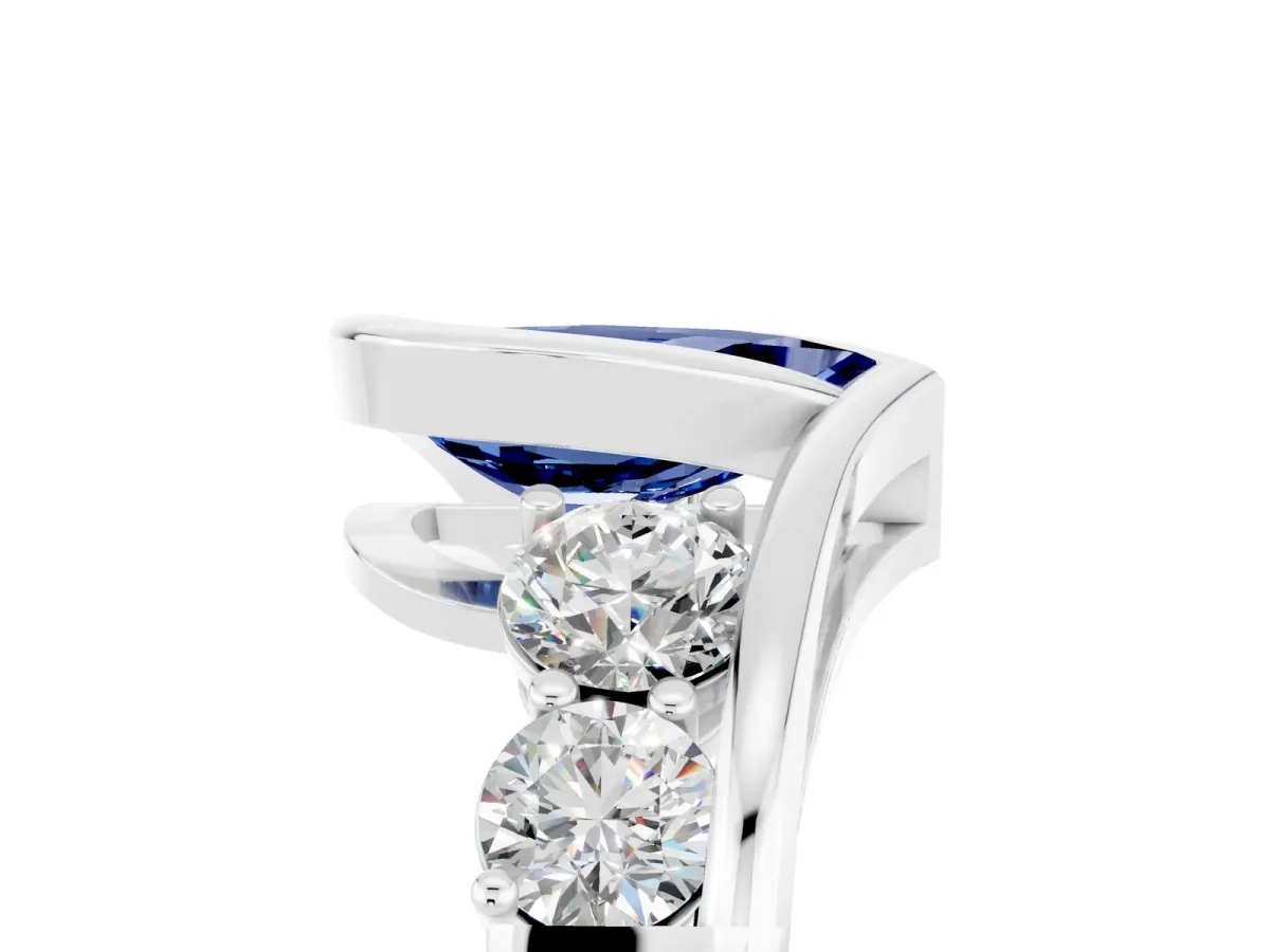 Bezel Set Pear Cut Blue Sapphire Bypass Ring with Round Accents Silver