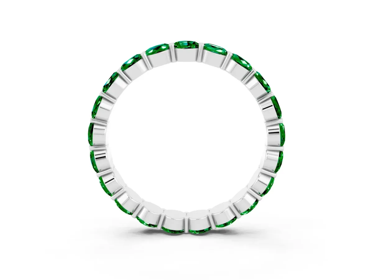 Round Emerald Eternity Band with U-Prong Setting Silver