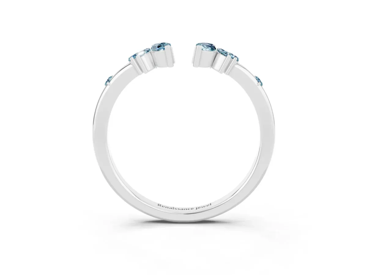 Open Marquise Cluster Aquamarine Band with Prong Setting Platinum