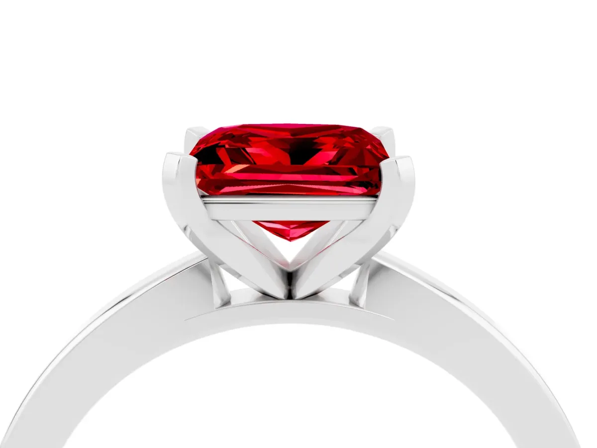 Princess Cut Ruby Solitaire Engagement Ring with Classic Band and Four-Prong Setting Silver
