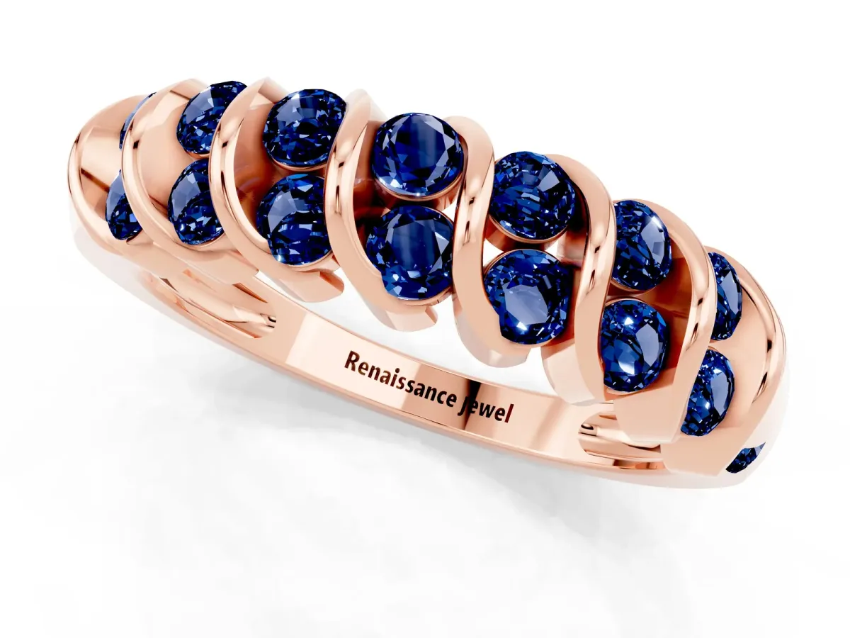 Channel Set Round Blue Sapphire Multi-Row Band Rose gold