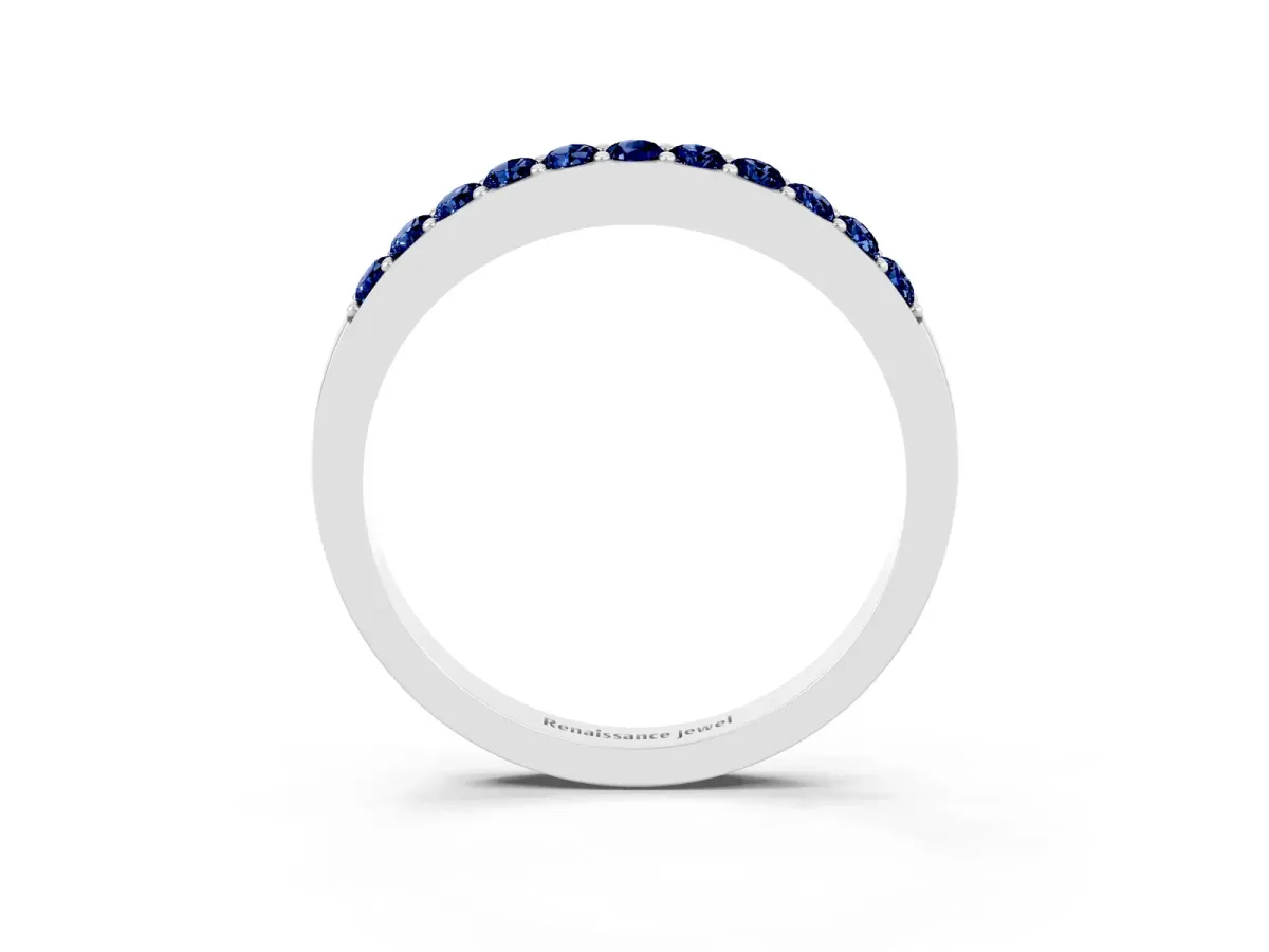 Round Blue Sapphire Curved Wedding Band with Channel Setting Platinum