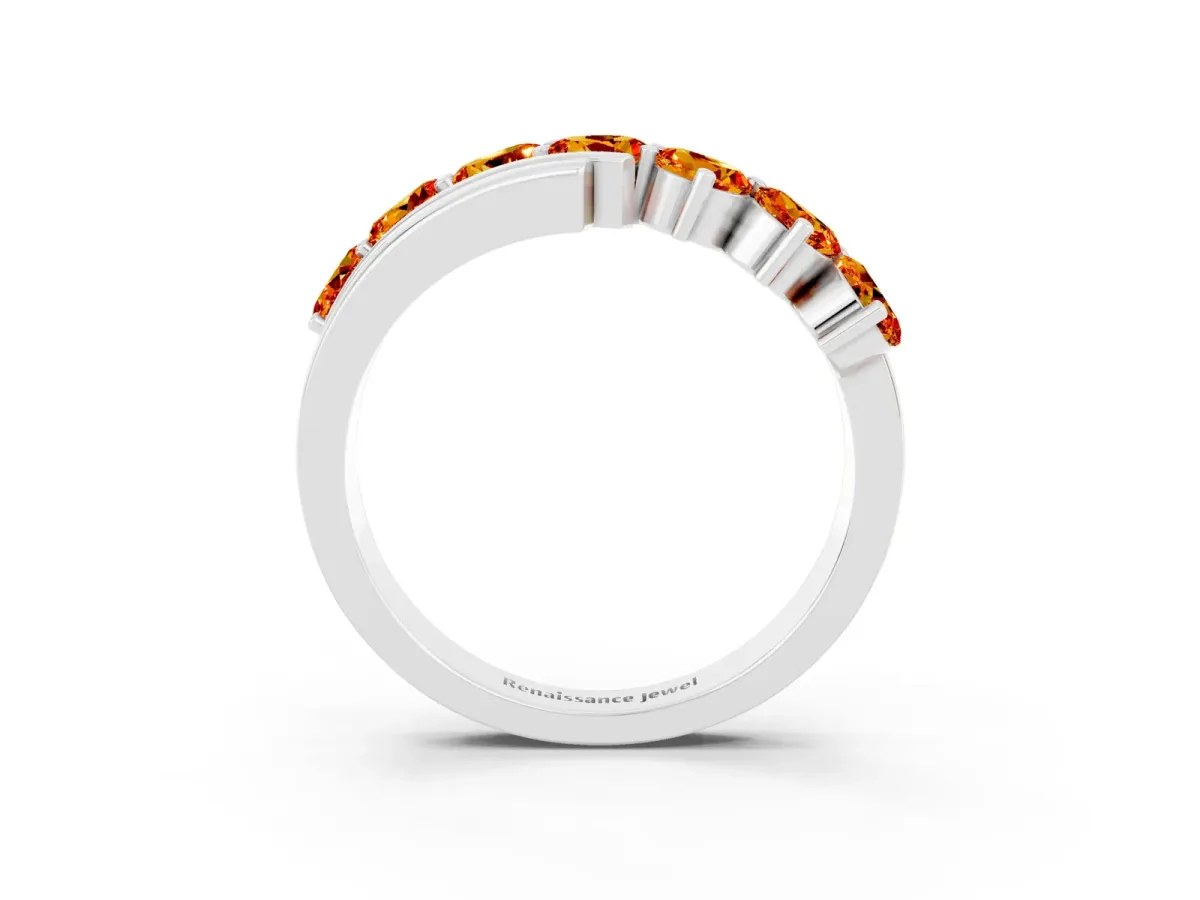Round Citrine Wave Band with Channel and Shared Prong Setting Platinum