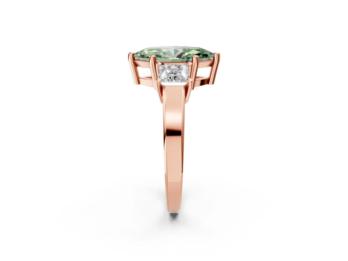 Fancy Green Three-Stone Marquise Cut Cut Solitaire Ring with Prong Setting Rose gold