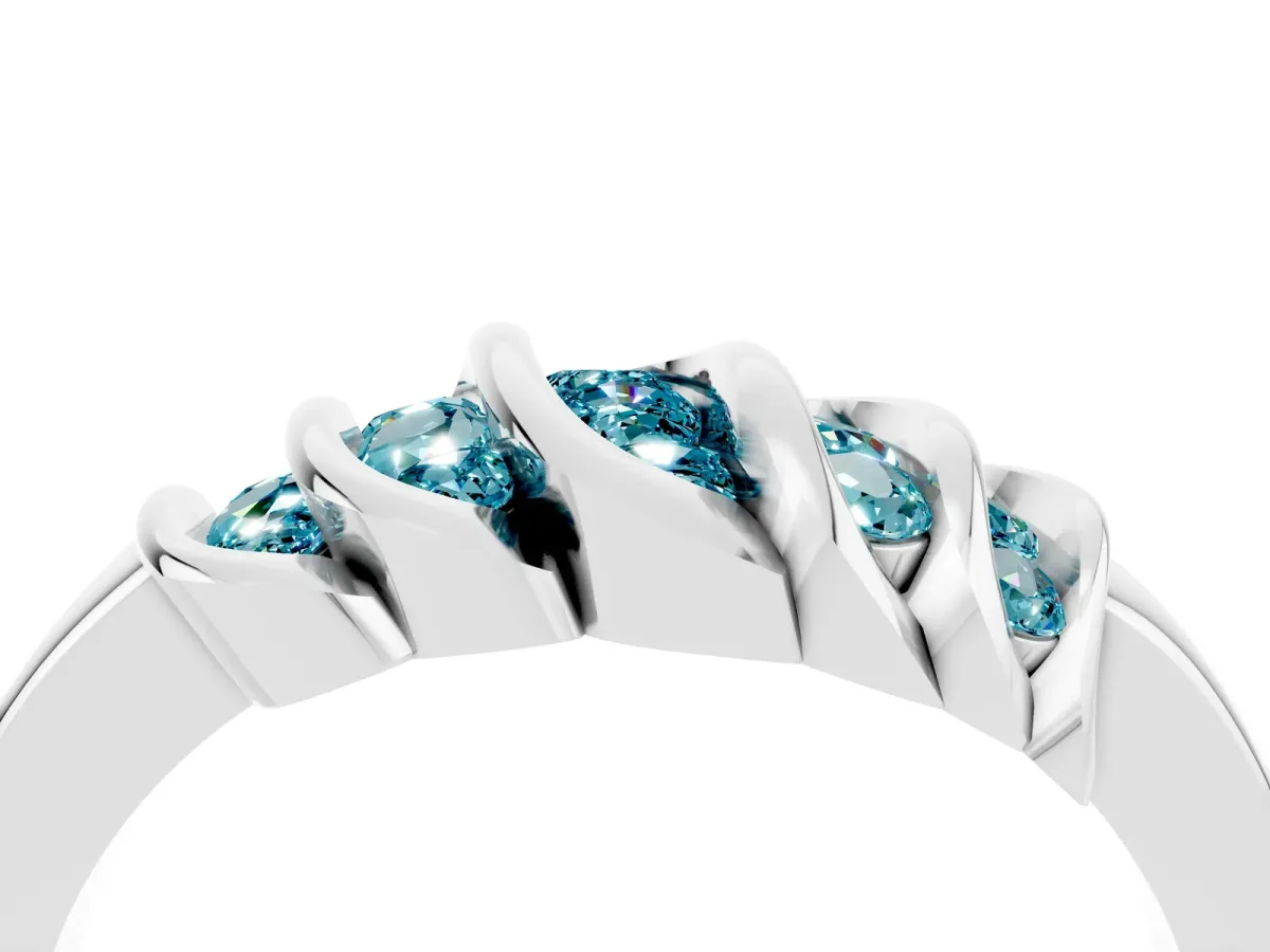 Round Blue Topaz Multi-Row Crossover Band Silver
