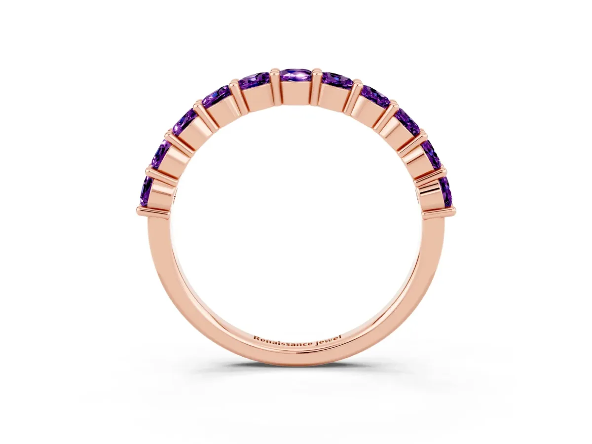 Round Amethyst Half Eternity Band with Prong Setting Rose gold