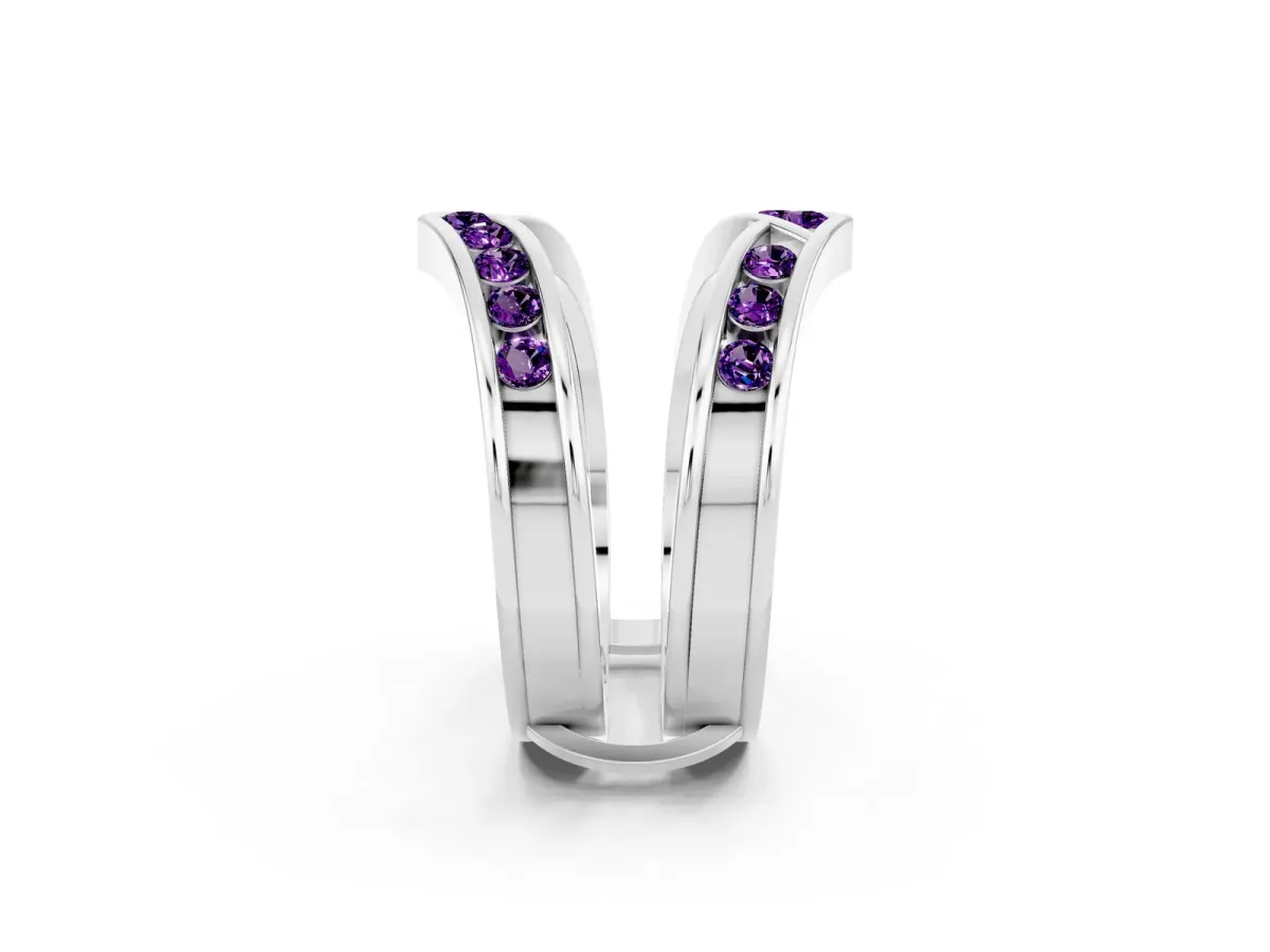 Round Amethyst Channel-Set Chevron Band Silver