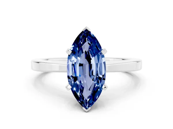 Marquise Cut Blue Sapphire Solitaire Engagement Ring with Classic Band and Four-Prong Setting Platinum