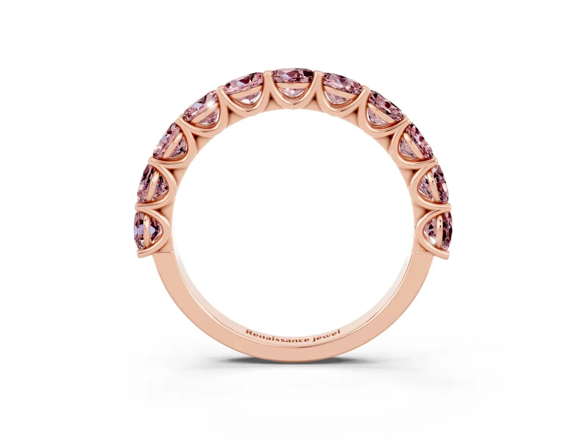 Round Morganite Shared Prong Eternity Band Rose gold