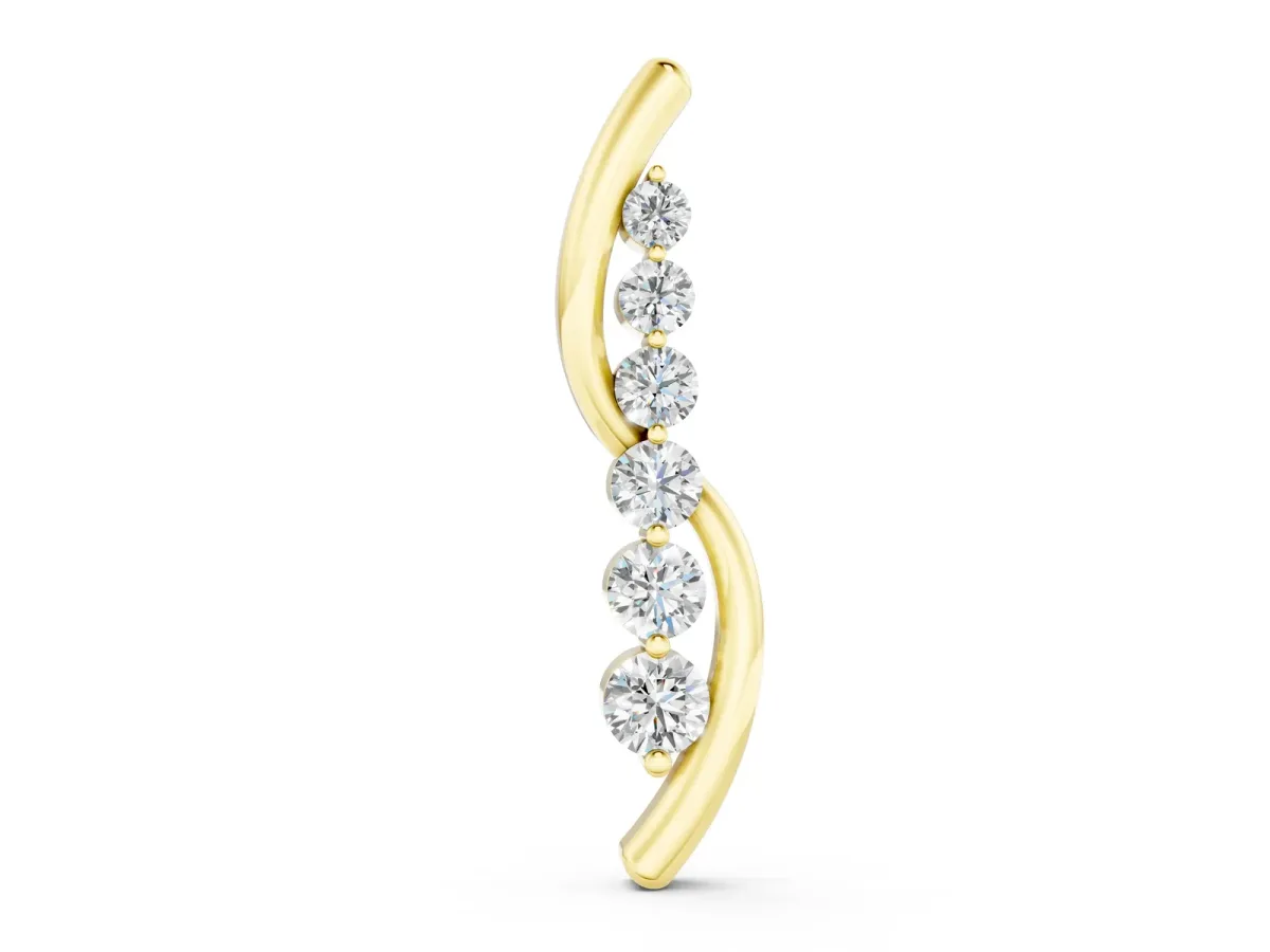Round Diamond Prong-Set Curved Pendant Yellow gold