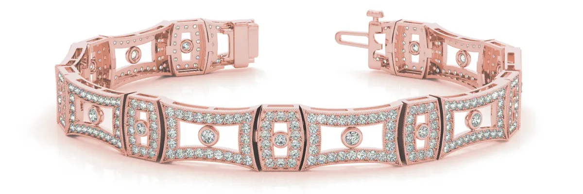 Pavé Round Diamond Link Bracelet with Bezel Setting Rose gold