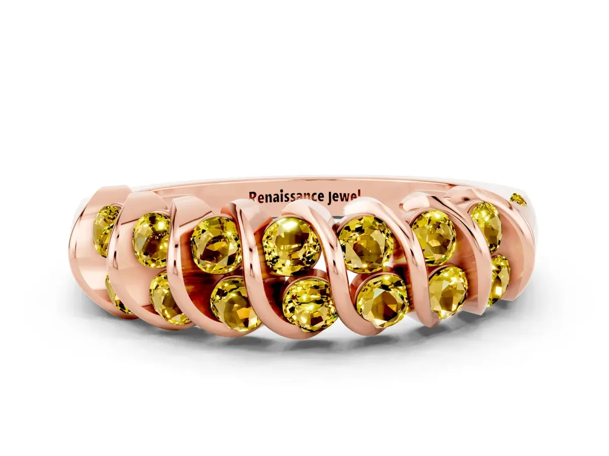 Channel Set Round Yellow Sapphire Multi-Row Band Rose gold