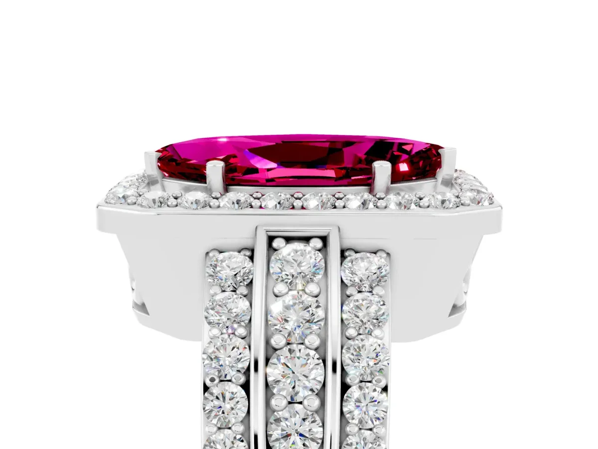 Marquise Cut Halo Garnet Ring with Round Split Shank and Prong Setting Platinum