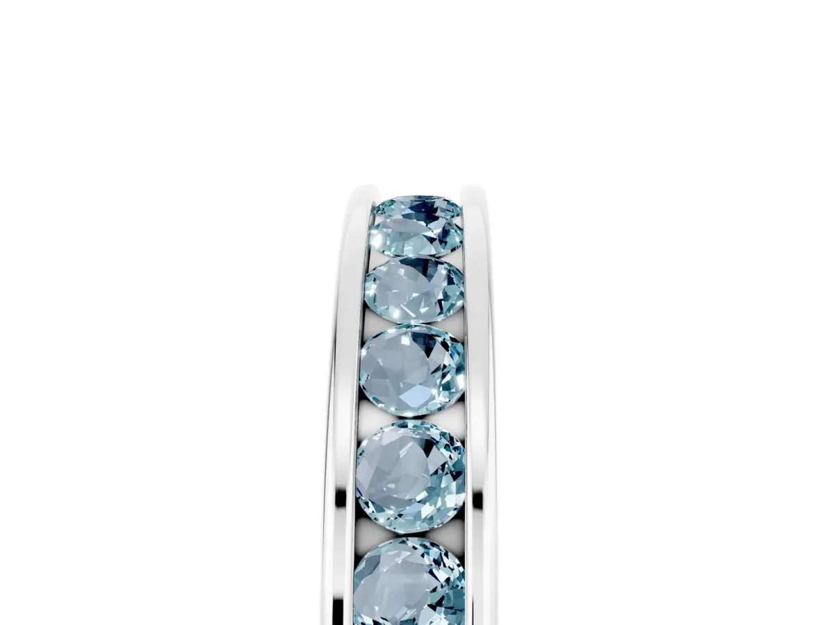 Channel Set Round Aquamarine Eternity Band Platinum