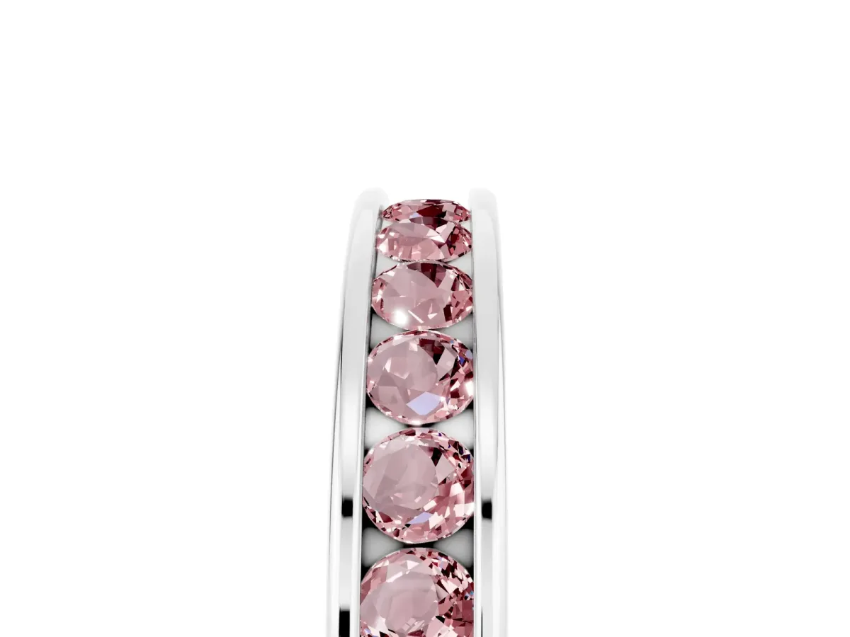 Channel Set Round Morganite Eternity Band Silver