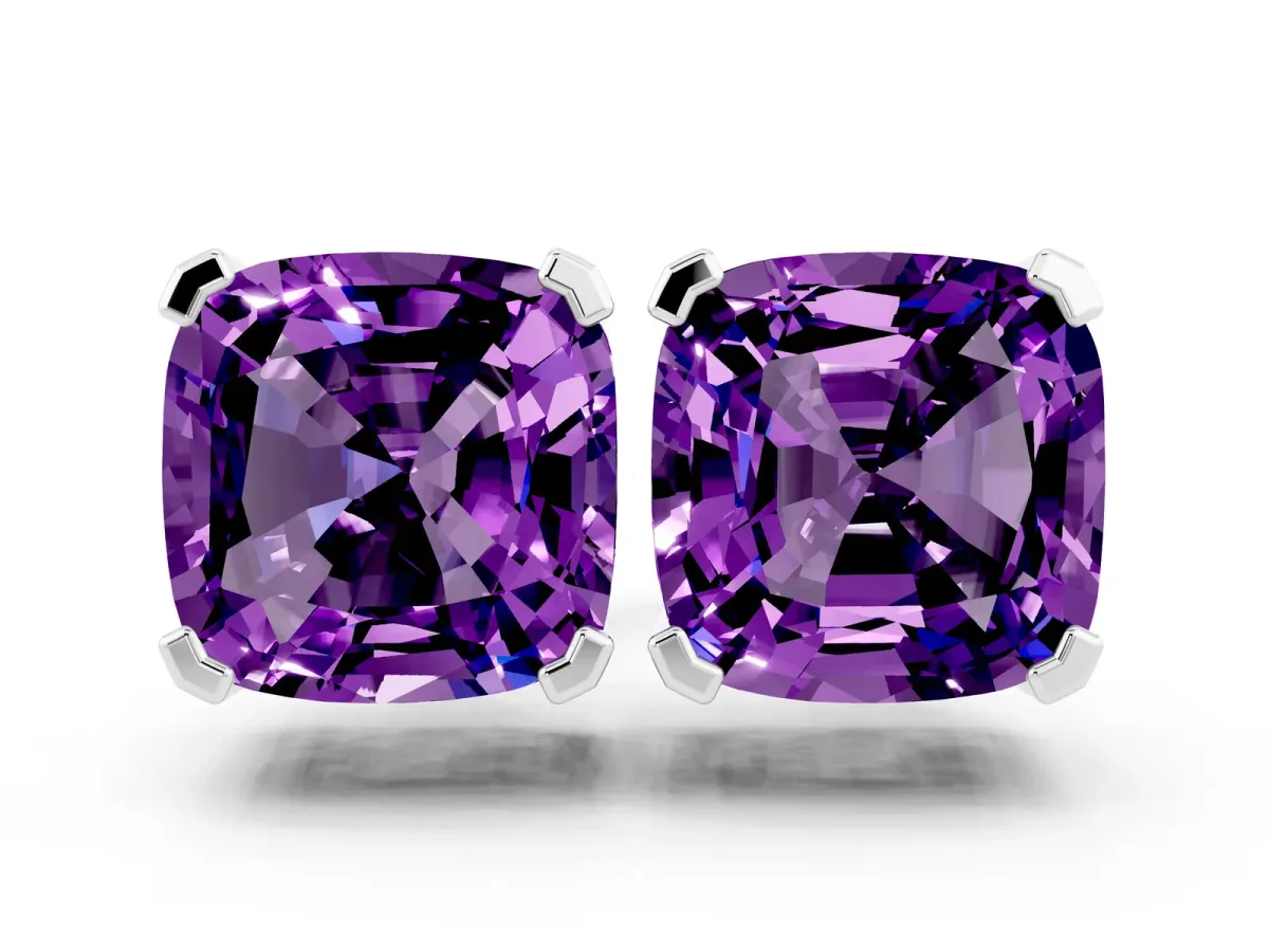 Cushion Cut Amethyst Stud Earrings Silver