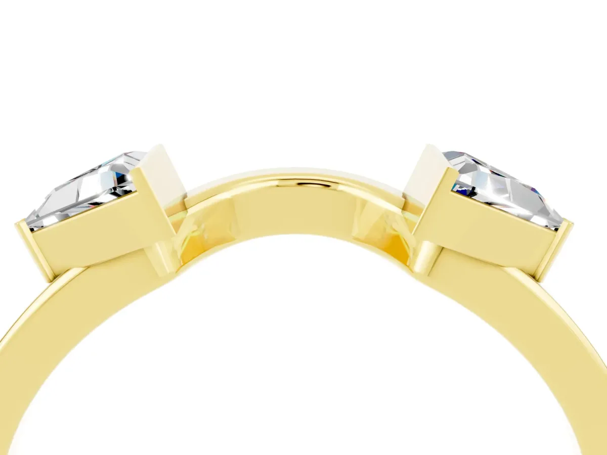 Trillion Moissanite Open Band Ring with Bezel Setting Yellow gold