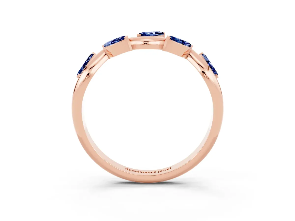 Marquise Blue Sapphire Twisted Band with Prong Setting Rose gold
