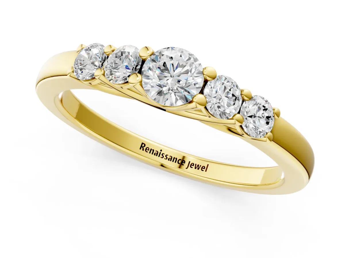 Five-Stone Round Diamond Prong Set Half Eternity Band Yellow gold