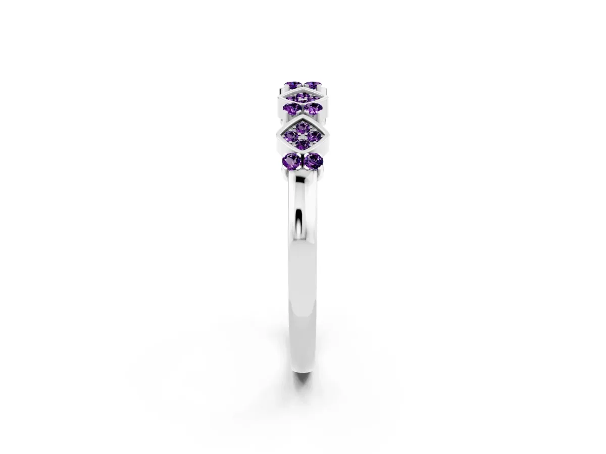 Pavé Cushion Amethyst Cluster Eternity Band with Prong Setting Silver