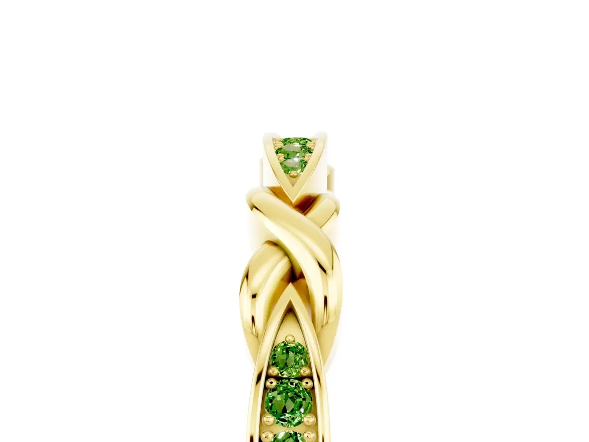 Twisted Marquise Peridot Pavé Band with Shared Prong Setting Yellow gold