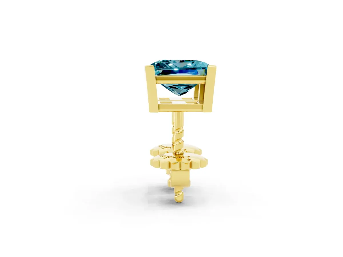 Princess Cut Blue Topaz Stud Earrings Yellow gold