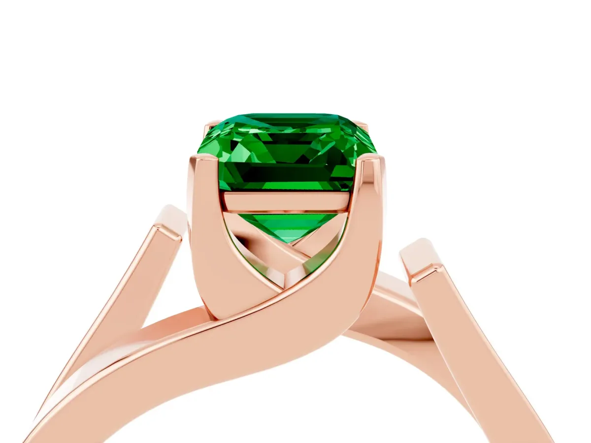 Modern Tension Set Emerald Cut Emerald Solitaire Wide Band Ring Rose gold