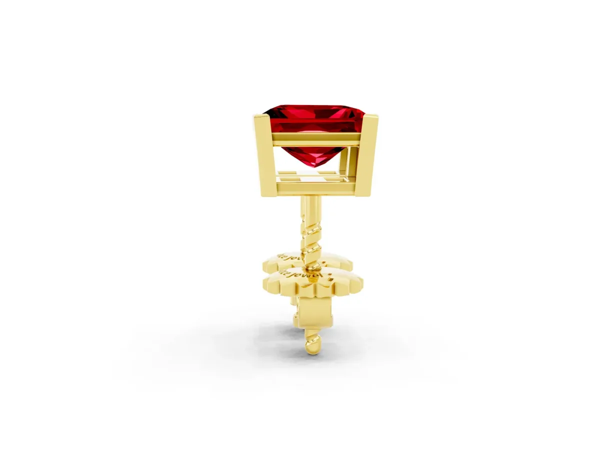 Princess Cut Ruby Stud Earrings Yellow gold