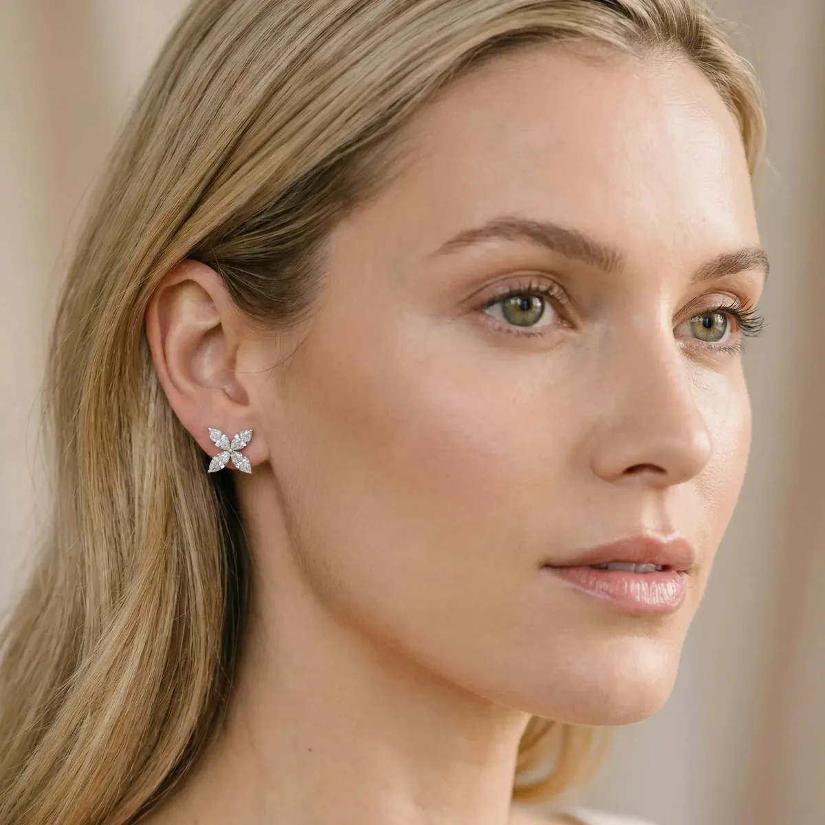 Marquise Cut Diamond Flower Stud Earrings Platinum