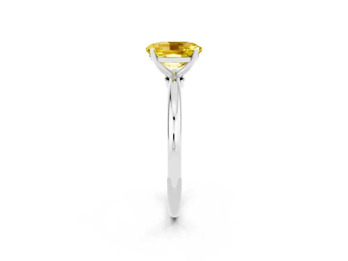 Oval Cut Yellow Sapphire Solitaire Ring with Six-Prong Setting and Classic Band Silver