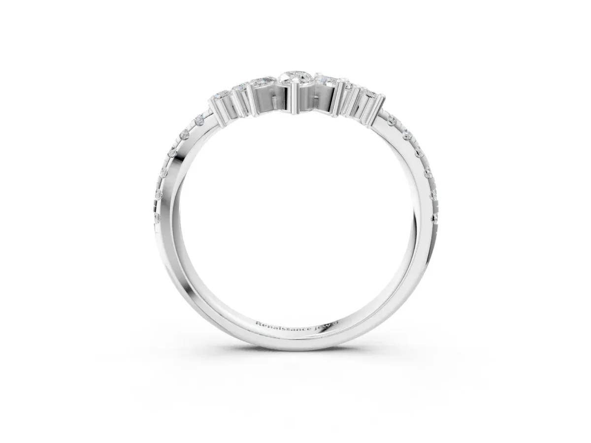 Chevron Marquise and Round Diamond Open Band with Prong Setting Platinum