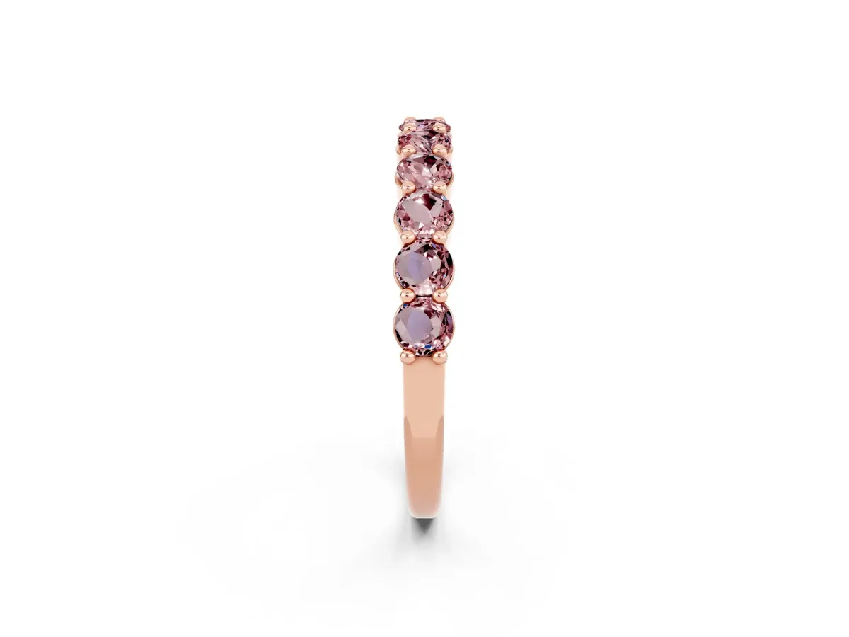 Round Morganite Half Eternity Band with Prong Setting Rose gold
