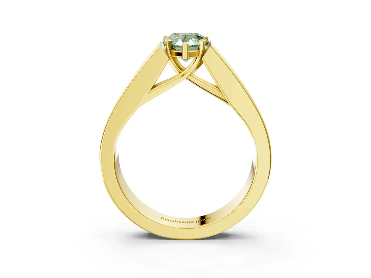Fancy Green Pear Cut Cut Channel Set Solitaire Ring with Four-Prong Setting Yellow gold