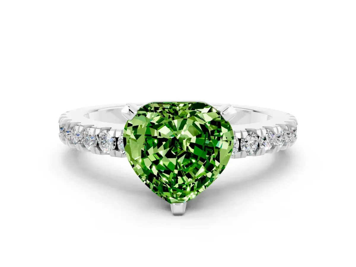 Heart Cut Solitaire Peridot with Pavé Band and Four-Prong Setting Silver