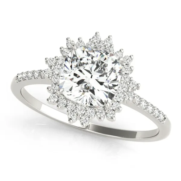 Asscher Cut Cut Diamond Sunburst Halo Engagement Ring with Pavé Band Platinum