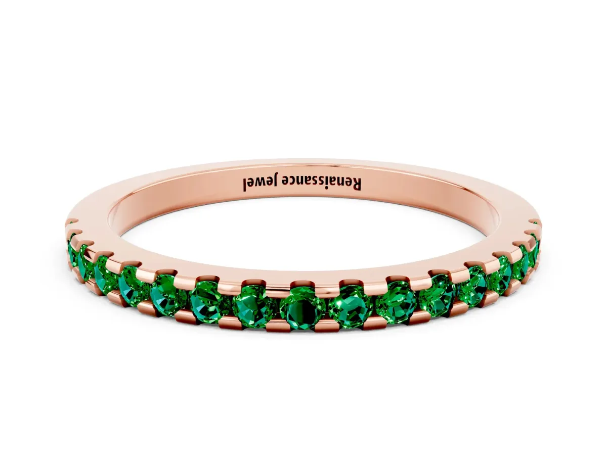 Round Emerald Pavé Set Eternity Band with Micro Prong Setting Rose gold