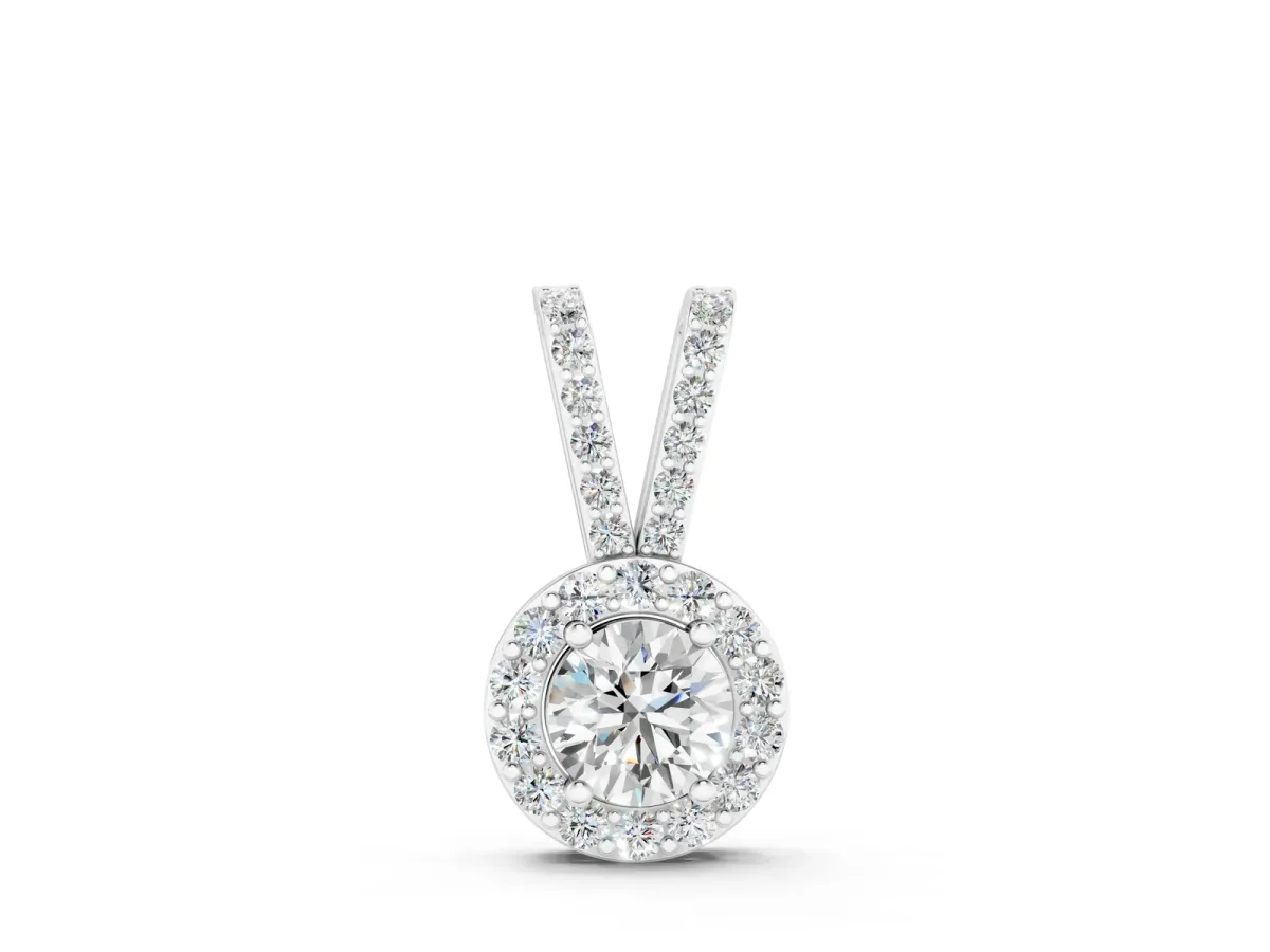 Round Halo Pendant with Prong Setting Silver