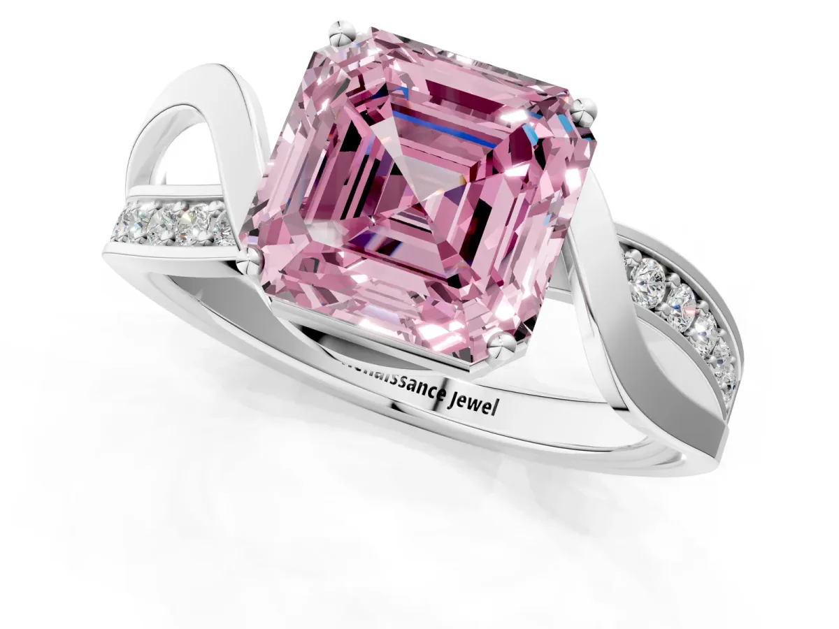 Fancy Pink Asscher Cut Solitaire Twisted Band with Prong Setting Platinum