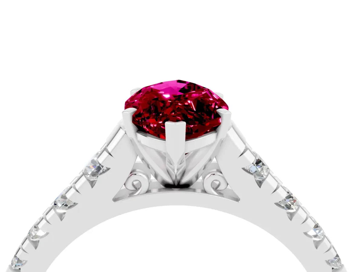 Marquise Cut Garnet Cathedral Solitaire Ring with Round Pavé Band Silver