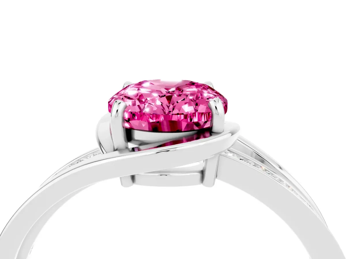 Oval Cut Pink Sapphire Solitaire Ring with Split Shank and Prong Setting White gold
