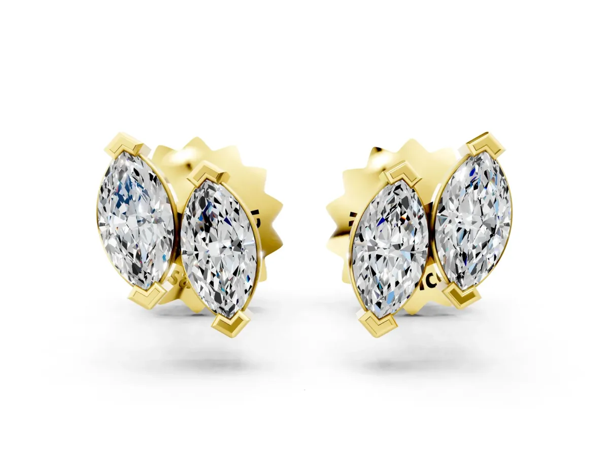 Marquise Diamond Two Stone Stud Earrings Yellow gold