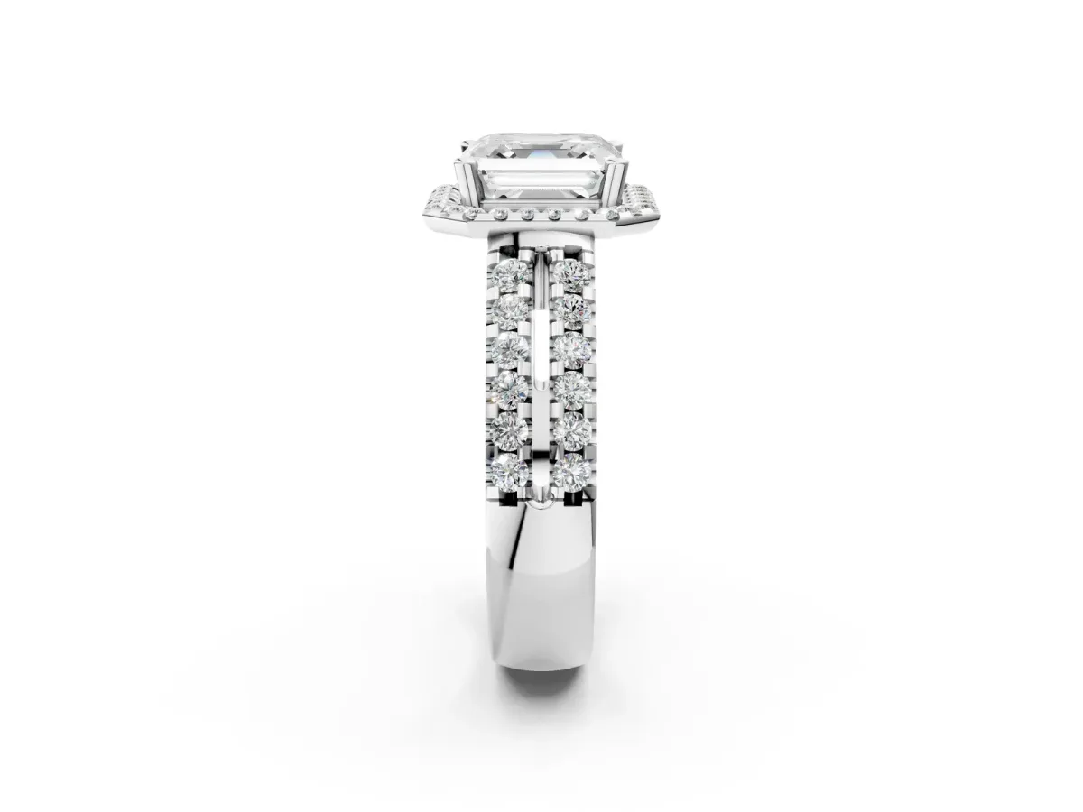 Asscher Cut Halo Diamond Split Shank Engagement Ring with Prong Setting Platinum